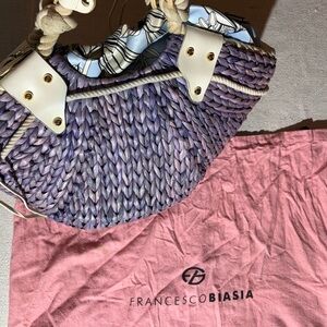 Francesco Biasia Lavender Straw & Satin Large Woven Bag